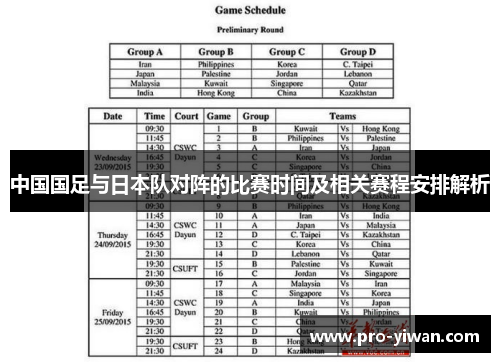 中国国足与日本队对阵的比赛时间及相关赛程安排解析